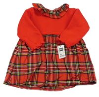 Nové - Červené pleteno/kostkované šaty s volánkem 