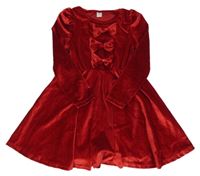 Červené zamatové šaty s mašľami Shein