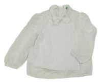 Bílá puntíkatá žoržetová halenka s mašlí a všitým topem Benetton