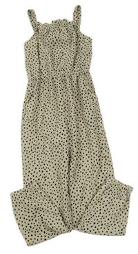 Béžovo-čierny bodkovaná ý nohavicový overal H&M