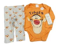 2set - Oranžové body + šedé tepláky s Tygříkem Disney