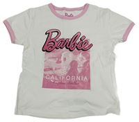 Bielo-ružové tričko s Barbie