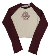 Smetanovo-vínové rebrované crop tričko s erbem - Harry Potter H&M