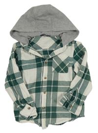 Zeleno-bílá kostkovaná flanelová košile s kapucí Primark