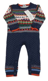 Nové - Tmavomodro-barevný pletený overal F&F