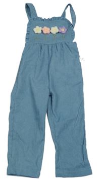 Modré rebrované na traké nohavice s kvietkami Shein