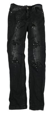 Černé rifle s hvězdičkami a kamínky Philipp Plein