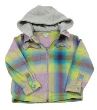 Barevná kostkovaná riflová košilová bunda s kapucí River Island 