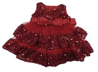 Červené síťované šaty s flitry a páskem 