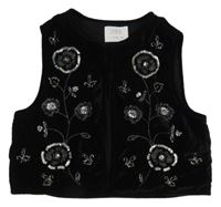 Čierna zamatová vesta s výšivkou a flitrami Zara