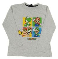 Šedé melírované triko s Máriem 