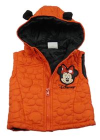 Červená šušťáková prešívaná zateplená vesta s Minnií a kapucňou Disney