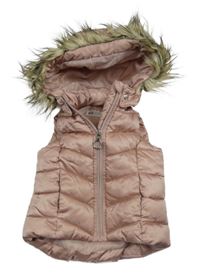 Svetloružová šušťáková prešívaná zateplená vesta s odopínacíá kapucňou Primark