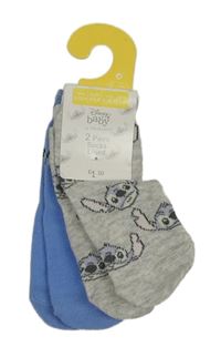 Nové - 2x - Šedé + modré ponožky se Stitchem Primark vel. 0-18
