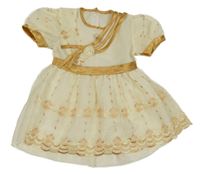 Bielo-béžové šifónové vyšívané šaty s golierom