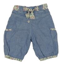 Svetlomodré plátenné podšité nohavice s kvietkami F&F