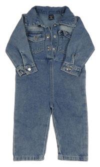 Modrý riflový overal s límečkem Shein