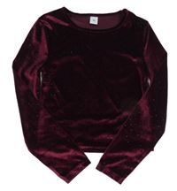 Vínové zamatové crop tričko s bodkami Tu