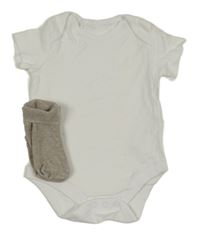 2set - Bílé body + béžové ponožky F&F