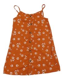 Hrdzavé ľahké kvetované šaty s gombíky Primark