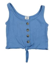 Modrý rebrovaný crop top s gombíkmi Page one young