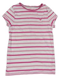 Bílo-růžovo-tmavorůžové pruhované pyžamové tričko se srdíčkem F&F