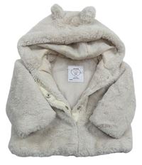 Smetanový chlupatý zateplený kabátek s kapucňou s uškami PRIMARK