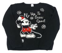 Čierny pletený sveter s Mickey s vánočním motívom a flitrami zn. C&A