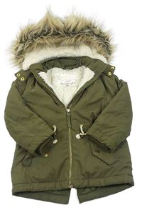 Khaki šusťáková zimní parka s odepínací kapucí s kožešinou H&M