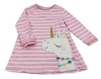 Ružovo-biele pruhované teplákové šaty s jednorožcom s flitrami Mothercare