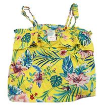 Žlutý halenkový crop top s kytičkami a lístečky a volánkem PRIMARK