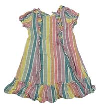 Barevné pruhované melírované lněné šaty s volánky a zavazováním COTTON ON KIDS