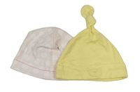2x - Čepice - Bílo/růžová puntíkatá, žltá s medvedíkom zn. Little Bundle