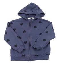 Tmavomodrá propínací mikina se srdíčky a kapucí H&M