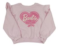 Svetloružová mikina so srdiečkom s logem - Barbie a volánikmi H&M