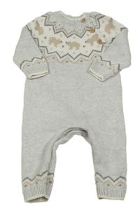 Sivo-biely melírovaný pletený overal s medvedíkmi a vzorom F&F