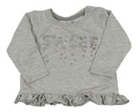 Svetlosivá melírovaná mikina s nápisom a srdiečkami a volánikom Ergee