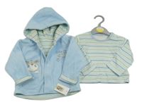 Nové - 2Set - Svetlomodrá fleecová podšitá bunda so štěňátkem a kapucí + pruhované tričko St. Bernard