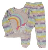 Světlerůžovo-barevné plyšové pyžamo s jednorožcem a duhou Nutmeg