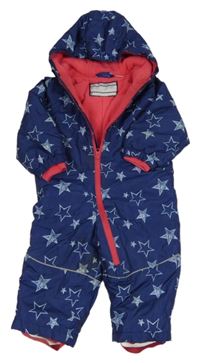 Tmavomodrá šusťáková zimní kombinéza s hvězdičkami a kapucí lupilu