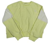 Citronovo-biela oversize crop mikina so srdíčkem z nápisů M&S