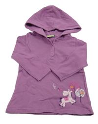Fialové teplákové šaty s koníkem a stromčekmi  a kapucňou Topolino