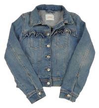 Světlemodrá tepláková riflová crop bunda s volánky a flitry a nápisy S. Oliver