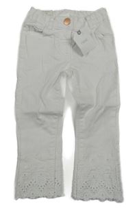 Nové - biele skinny rifle s kvetmi a madeirou Next