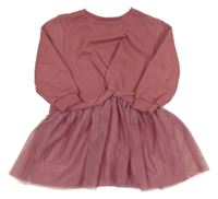 Světlevínovo-starorůžové teplákovo/tylové šaty F&F