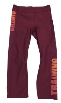 Vínové capri funkční sportovní legíny s nápisy Domyos