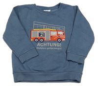 Tmavomodrošedá mikina s hasiči a nápismi Topolino