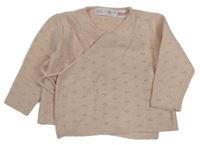 Světlepudrový melírovaný perforovaný zavinovací zavazovací sveter ZARA