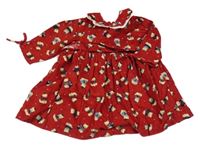 Červené menšestrové šaty s medvedíkmi a límečky a opaskom