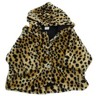 Hnědo-černý vzorovaný plyšový podšitý kabátek s kapucňou